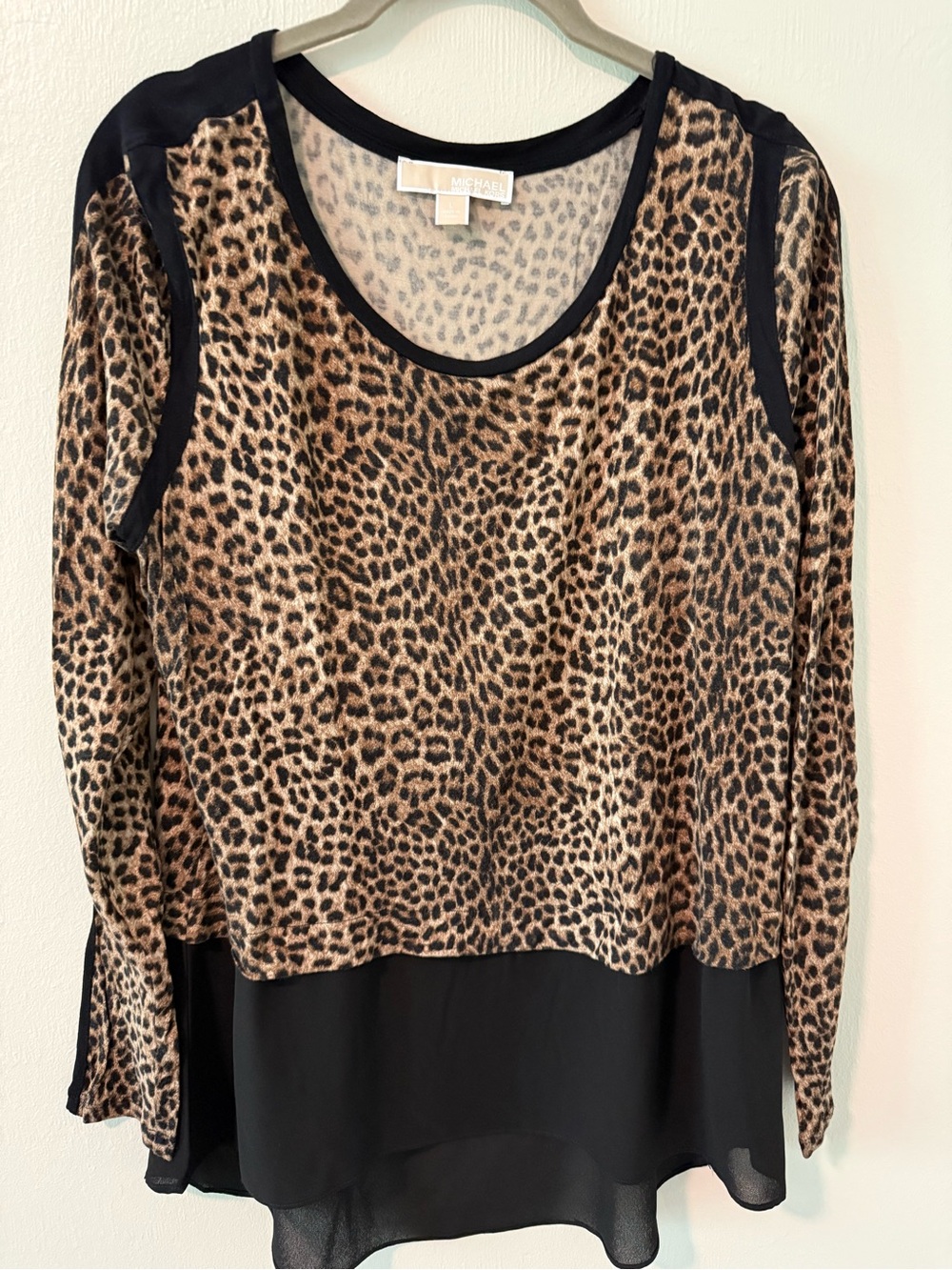 Michael Kors Leopard Print Layered Black & Brown Top - L
